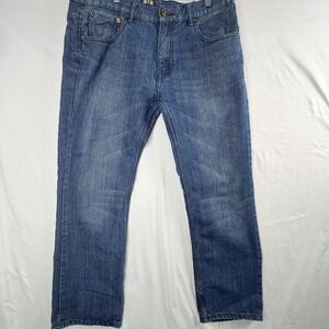 F.U.S.A.I. Mens Straight Leg Denim Jeans Blue Medium Wash 38x30 Distressed